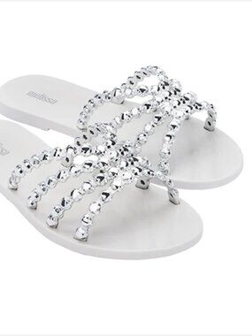 Melissa Faux Crystal White Silver Jelly Sandals Women US 7
